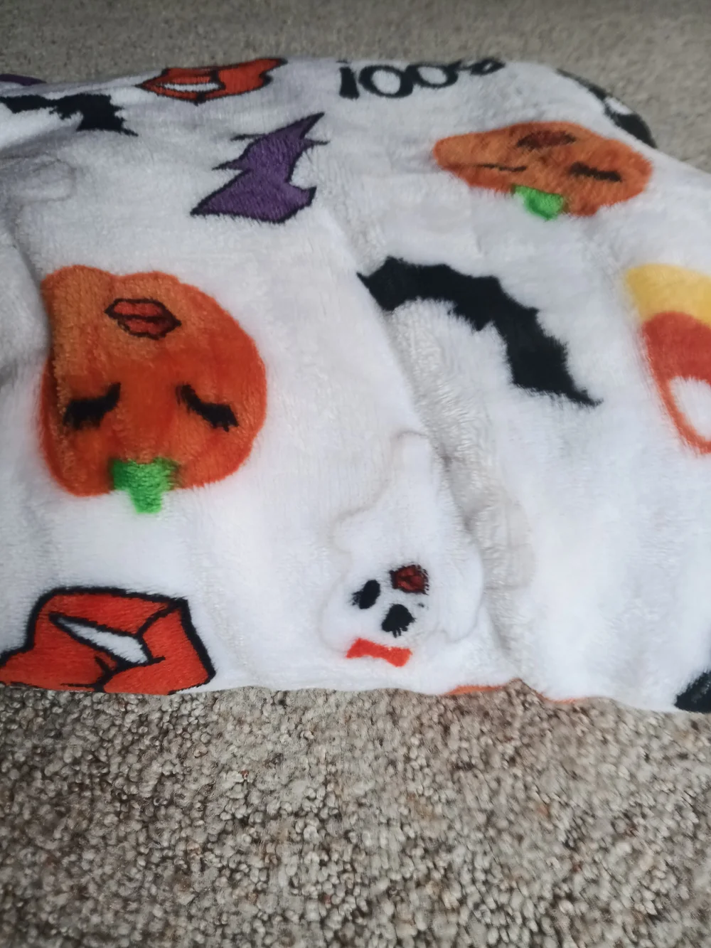 White Halloween Kids Plush Blanket with Colorful Icons